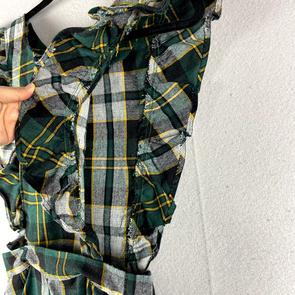Vintage Tartan Ruffle Pinafore Dress Womens XS Maxi Plaid Scottish Academia Twee - Picture 6 of 16